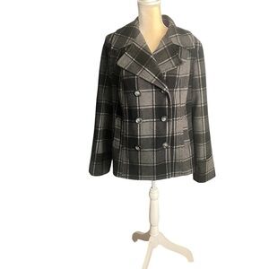 Old Navy Black and Gray Peacoat Plaid Jacket Sz L
